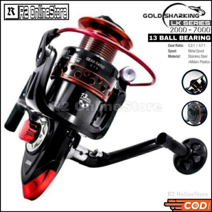 TERMURAH - GOLD SHARKING LK7000 LK2000 Series Reel Pancing Spinning Fishing 5.2:1 / 4.7:1 Ball Beari