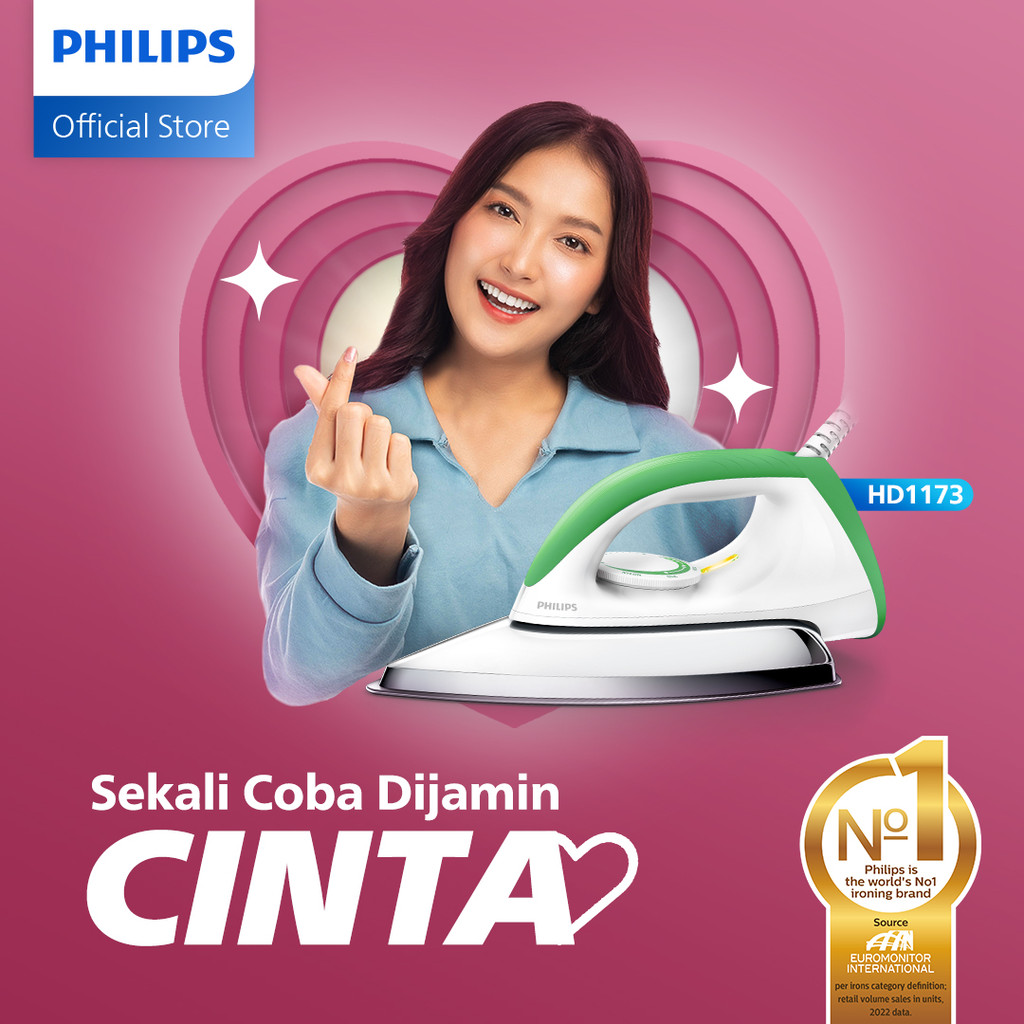 PHILIPS Setrika kering HD1173/70 -Hijau,Ceramic 4 Lapis,Anti lengket,seterika,setrikaan,gosokan baju