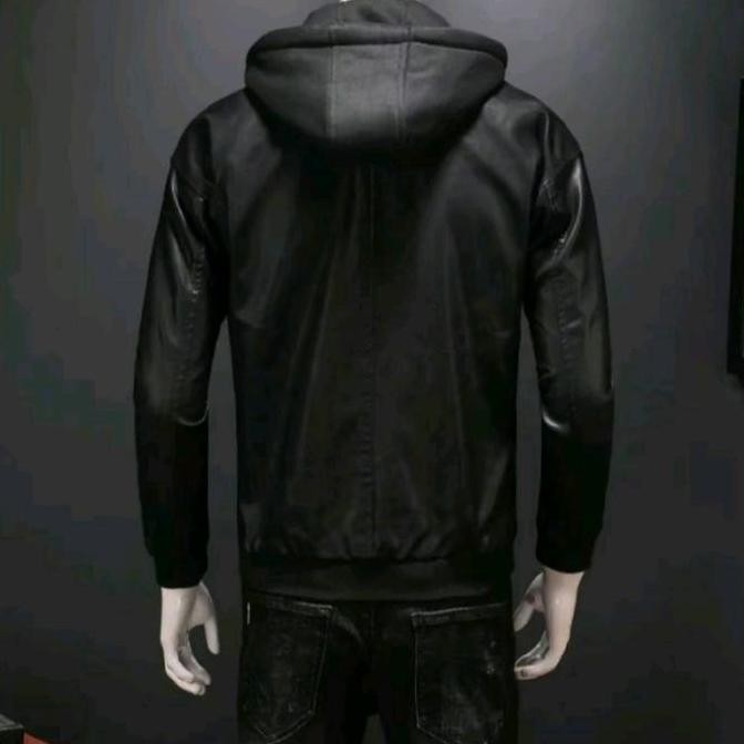 JAKET SEMI KULIT KUPLUK/TOPI FLEECE NEW FASHION KEREN || COWO CEWE MOTIF TERBARU KEREN Hitam Distro 