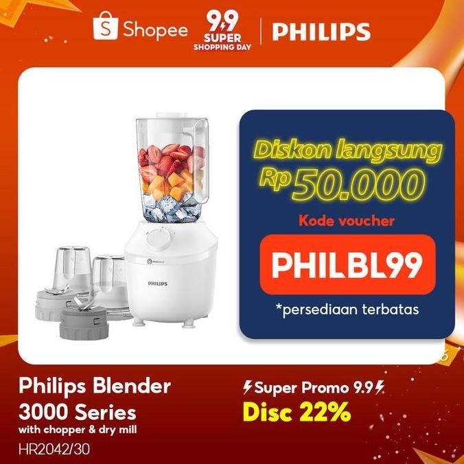 Blender Philips Plastik 1 Liter - 3000 Series Hr2042/30 - Blender Jus - Blender Juicer- Blender Terb