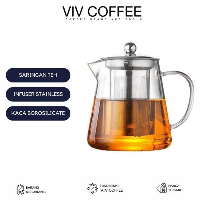 Saringan Teh Stainless Teko Kaca Teh 950 Ml