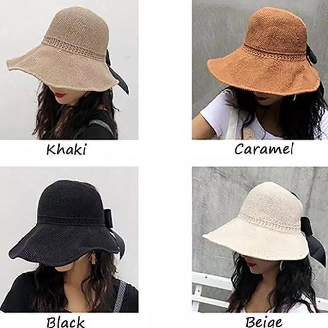 DE30 - Topi Pantai Lebar Lipat Praktis, Topi Pantai Wanita, Topi Pantai Korea