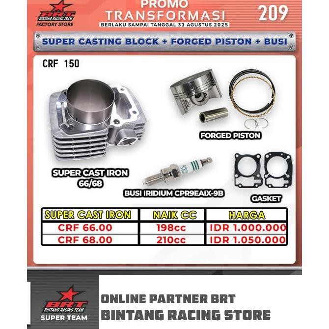 Paket Boreup BRT 68mm Cast Iron Honda CRF 150 Original
