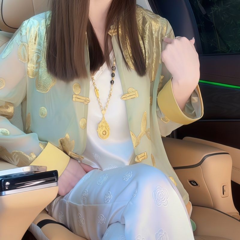 Jaket Pelindung Matahari Wanita Gaya Cina Retro Bordir Kancing