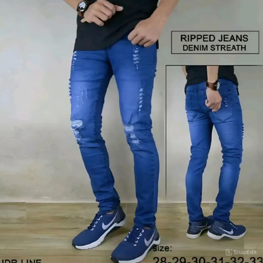 Termurah JEANS SOBEK RIPED DENIM PRIA CELANA SOBEK RIPED GAUL JEANS SOBEK LUTUT RIPED BAHAN STREET M