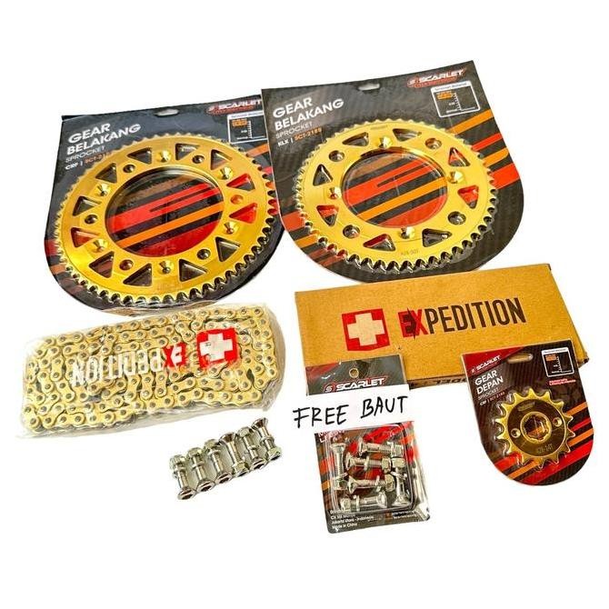 SCARLET RACING CRF - Gir Gearset Crf 150l Plus Rantai GOLD Free Baut Gir Sepaket Gear Crf150l origin