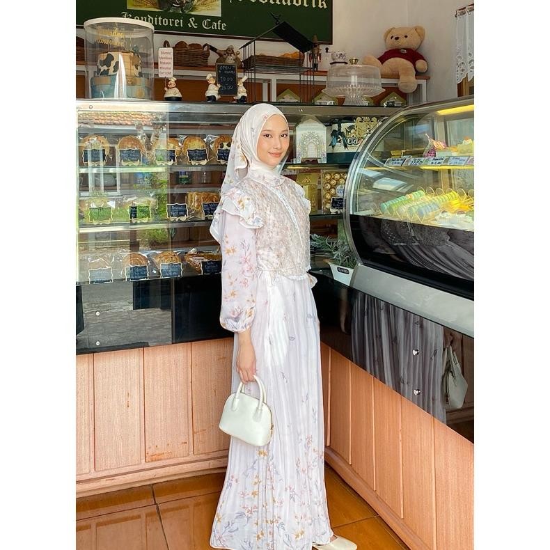 Promo GAMIS LEBARAN CERUTI BABYDOLL DRESS BRUKAT RAMADHAN IDUL FITRI SET DENGAN HIJAB SET KERUDUNG M