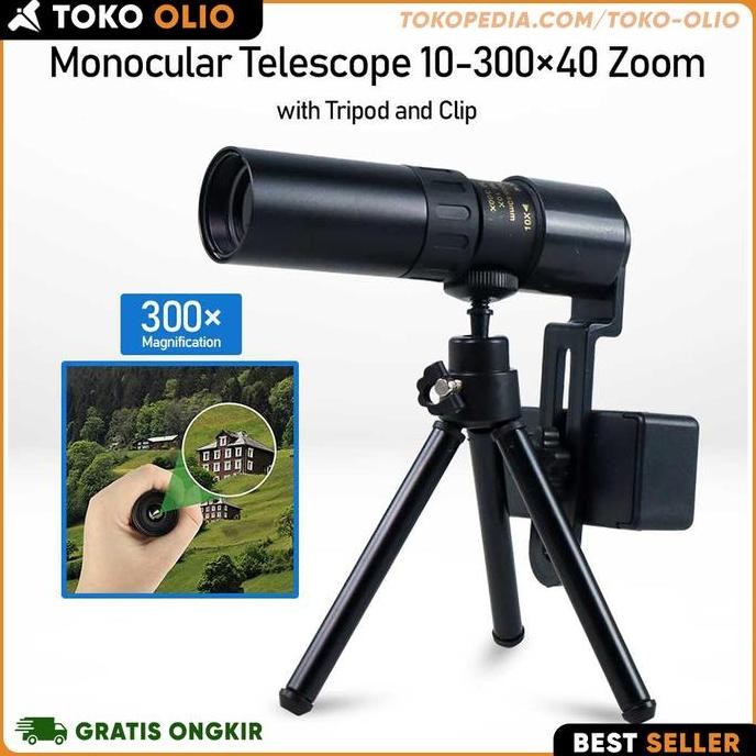 Teropong Set Tripod Holder HP Monocular Teleskop 300x Zoom Jarak Jauh