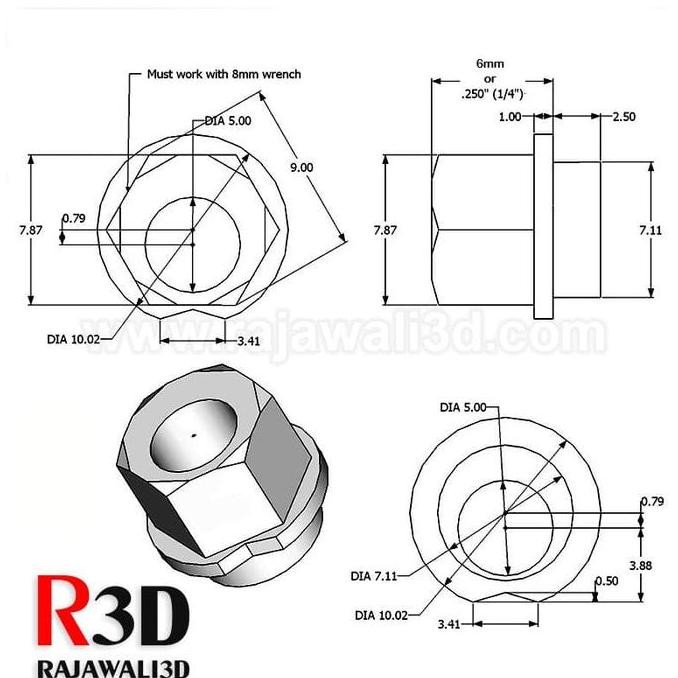 Openbuilds Excentric Spacer Eccentric 8x6mm 8HEX x 8.5 M5