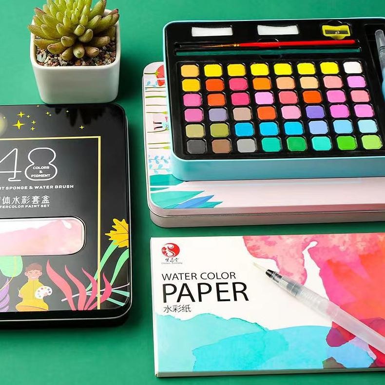 

Terbaru CodCat Air Warna 48 Warna /Alat Cat Air Warna Per Set / 48 Watercolor Set( Sudah Termasuk Kuas Dan Kertas Lukis) Terbaru