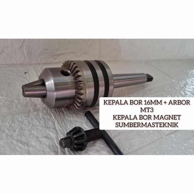 KEPALA BOR MAGNET 16MM / CHUCK BOR 16MM SET ARBOR MT3 UNTUK BOR MAGNET