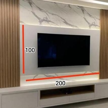 backdrop tv gantung minimalis + lampu LED TV 50 inc _ 65 inc