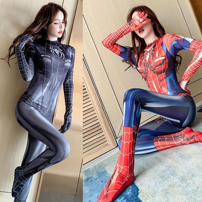 Halloween Dewasa Wanita Superhero Spiderman Kostum Set Jumpsuit Lingerie [terbaik]