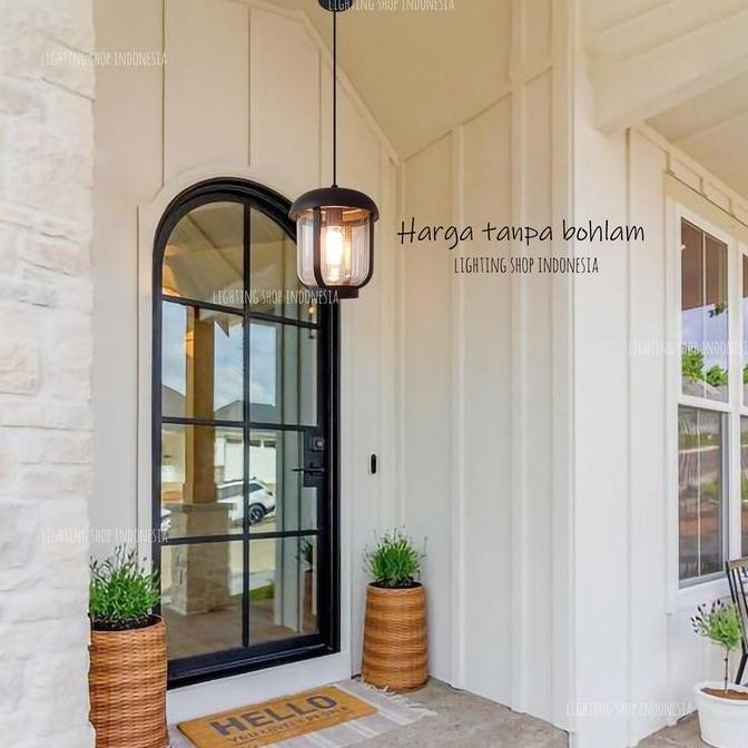 Lampu Gantung Hitam E27 Minimalis Outdoor Waterproof Lampu Teras