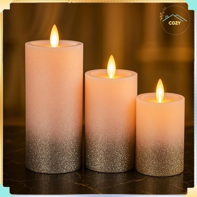 Lilin LED Glitter Romantis Pink Dan Gold Lilin Elektrik aSt