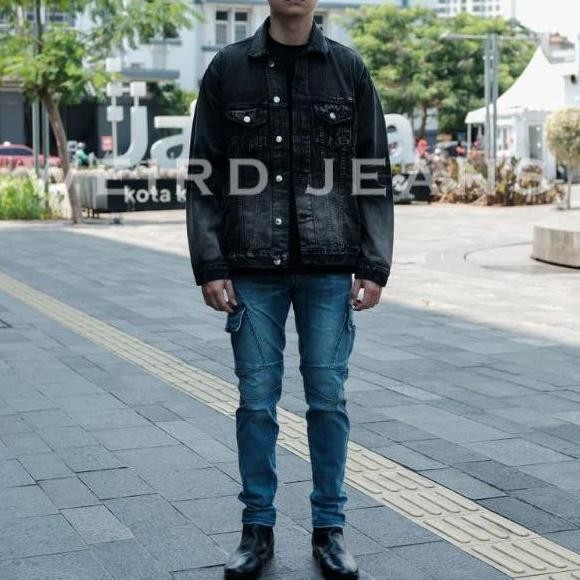 Murah Weird Jeans - Cargo Arven Blue - Celana Jeans Cargo Denim Panjang Pria Slim Fit Strech