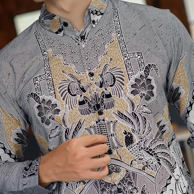 Murah Dgm Batik Pria Silver Lapis Furing Lengan Panjang Premium Batik Puring Flora 2709