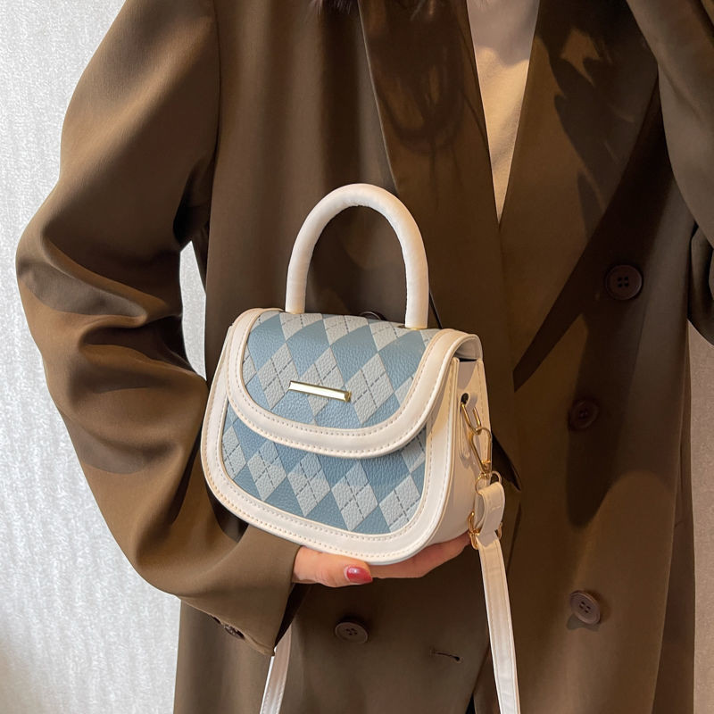 Forest Style Simple Handbag Crossbody Bag Fashion Diamond Pattern Half-Moon Saddle Bag for Women