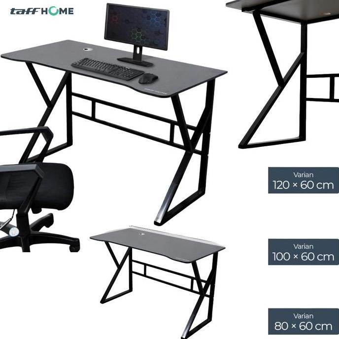 Meja Belajar Komputer Gaming Laptop PC Desk Frame with Cable Hole Varian Ukuran 120x60cm, 100 x 60cm