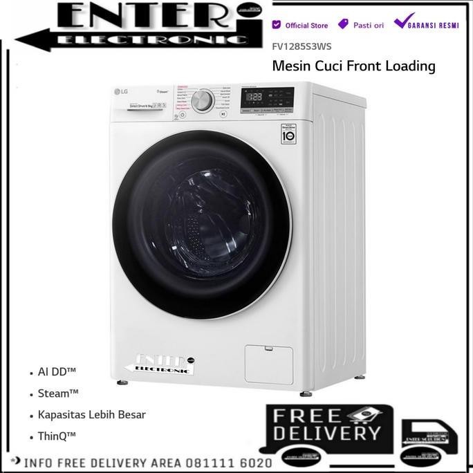 BEBAS ONGKIR - LG FV1285S3WS - MESIN CUCI FRONT LOADING LG INVERTER 8,5KG FV 1285S3WS
