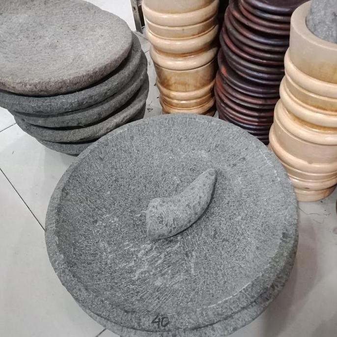 cobek batu asli 40 cm plus ulekan HS