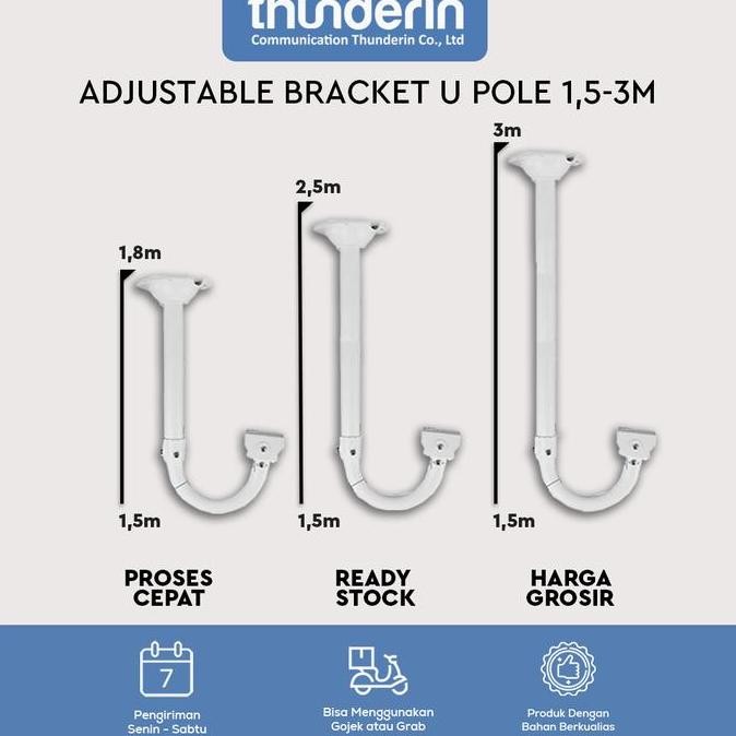TERLARIS - Adjustable Bracket Tiang U CCTV, Bracket Tiang Outdoor 1,5M-3M