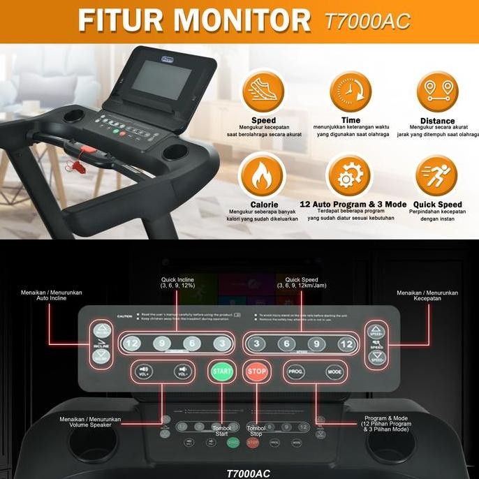 TWEN T7000AC Treadmil Listrik Treadmill Portable Treadmill Multifungsi Treadmil Lipat Alat Olahraga