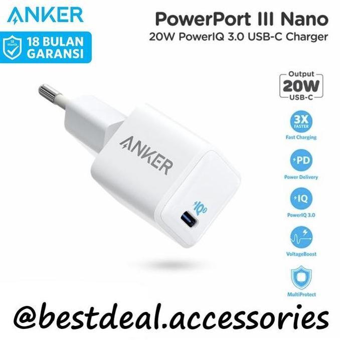 TERMURAH - Anker PowerPort III Nano 20W USB-C Adapter Apple iPhone 12 Pro - A2633