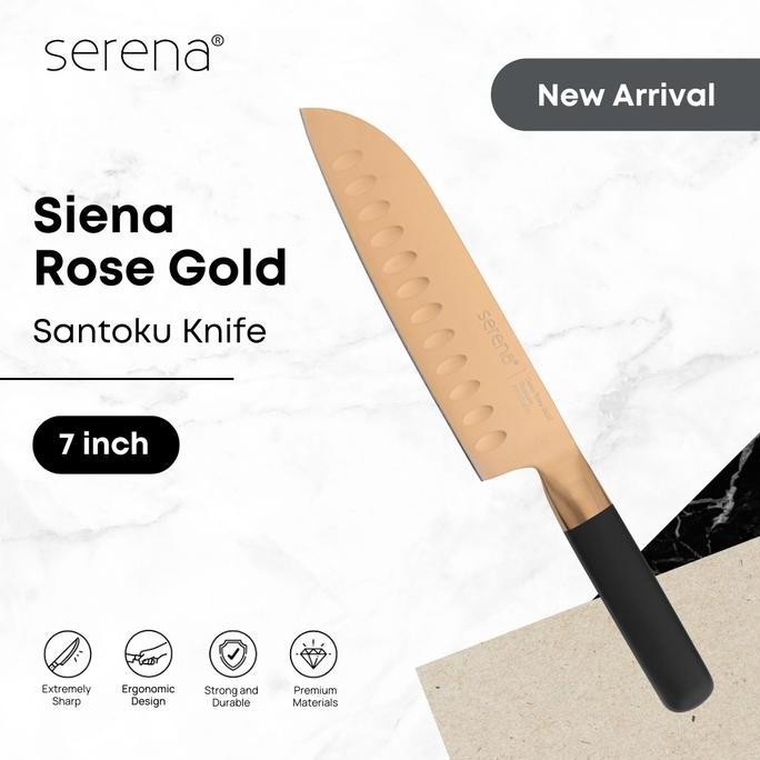 TERBARU - Pisau Dapur / Santoku Knife Premium Titanium Serena Sienna Rose Gold - 7 inch