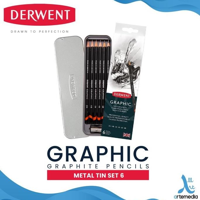 

TERMURAH - Pensil Gambar Derwent Graphic Pencil 6 Metal Tin Drawing Sketching