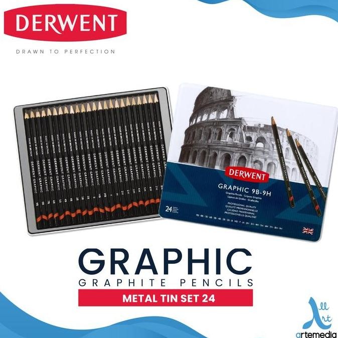 

TERMURAH - Pensil Gambar Derwent Graphic Pencil 24 Metal Tin Drawing Sketching