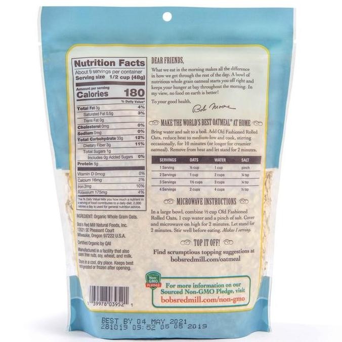 

Bob's Red Mill Organic Oats ( Old Fashined, Quick Cooking ) Sereal, Oatmeal