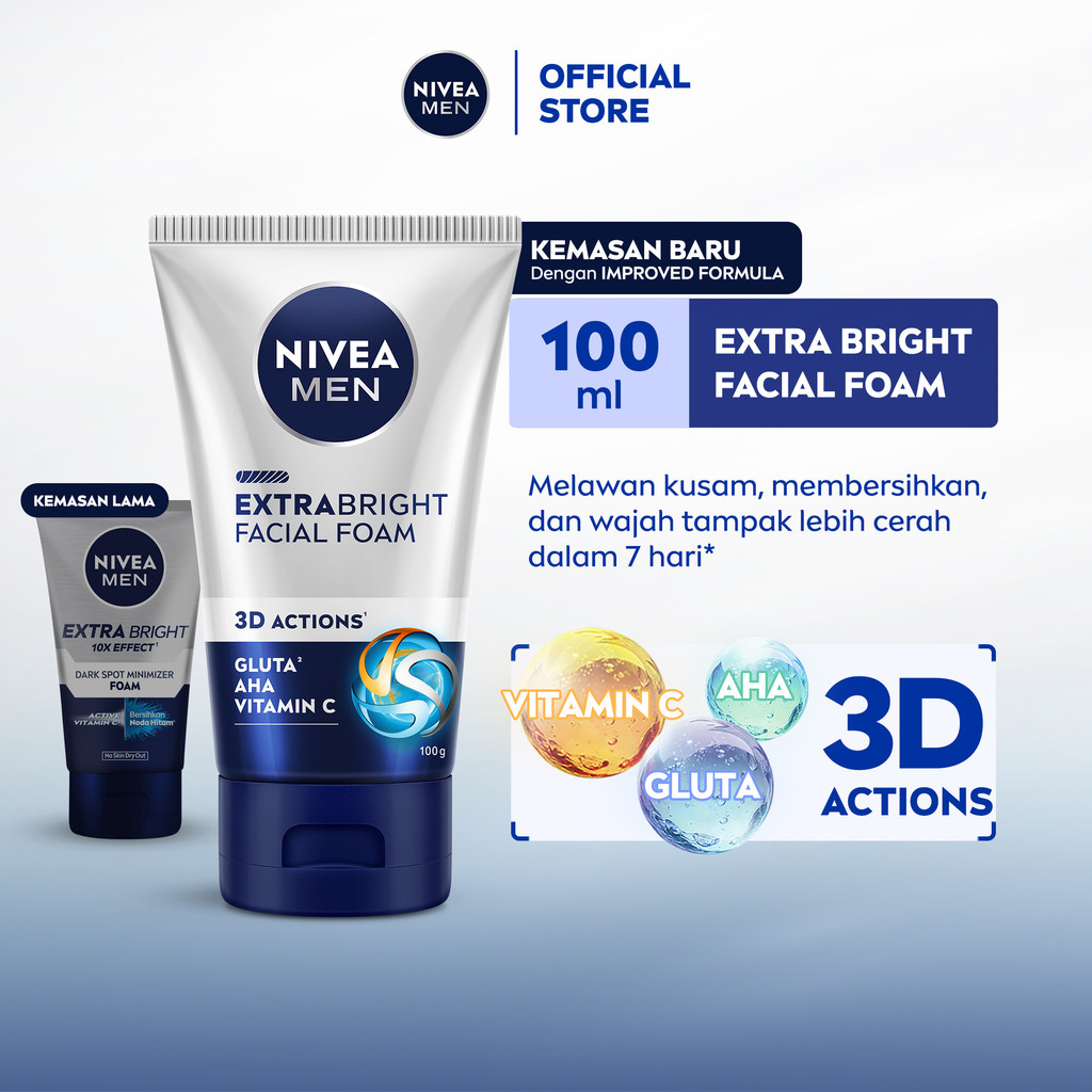 NIVEA MEN Facial Foam Extra Bright Facial Foam 100ml - Sabun cuci muka pria mencerahkan bintik hitam