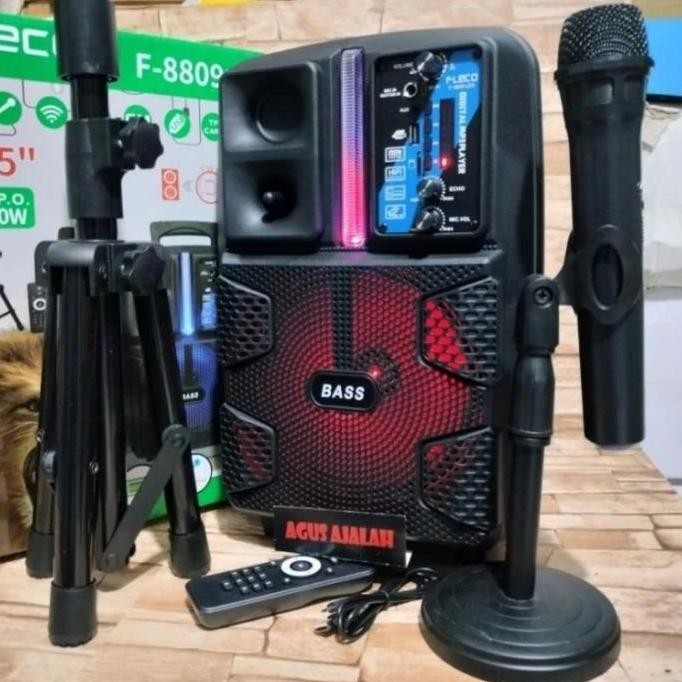 Speaker Bluetooth Karaoke 8.5" Fleco F 8809 + Stand Speaker + Mic Wireless