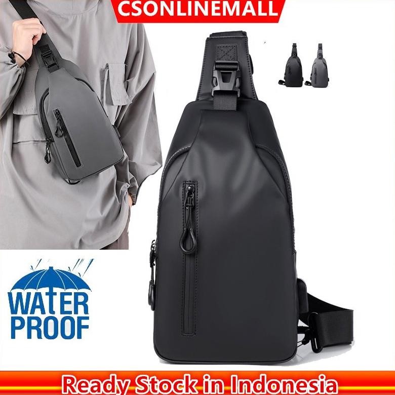Original Csonlinemall Tas Selempang Pria Bahan Nilon Usb Charge Tas Dada Sling Bag Waterproof Jh85