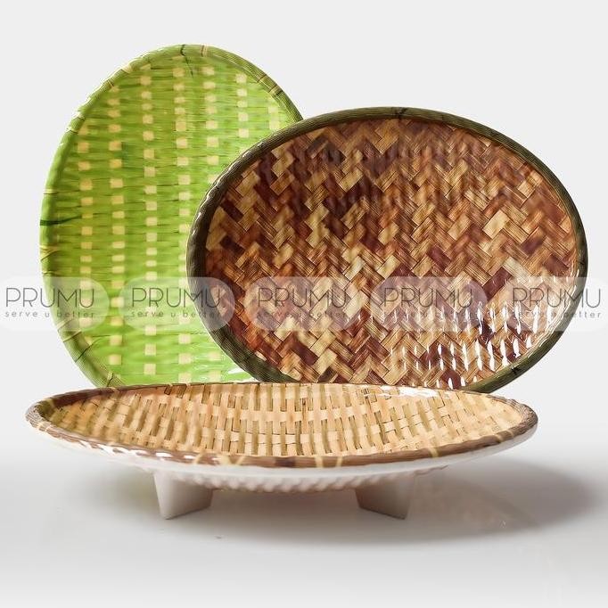 Piring Oval Melamin Motif Anyaman - Piring Unik - Piring Saji Allshop