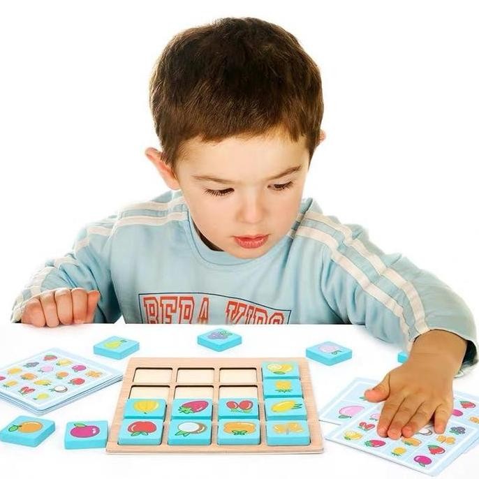 Promo wooden memory card game, mainan edukasi anak, memory brain game COD