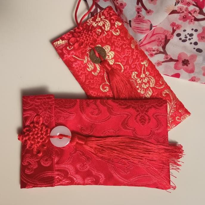 

siap kirim] angpao merah dompet amplop imlek kain damask chinese new year potrait