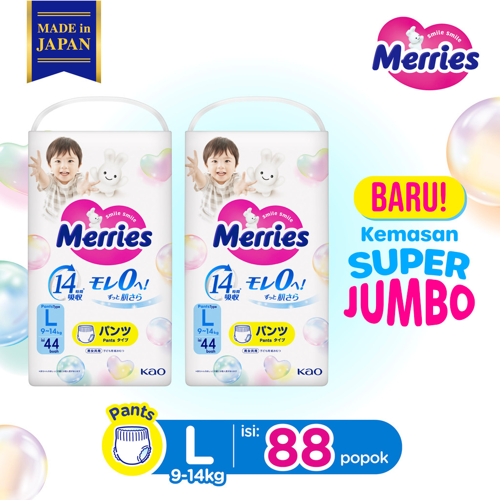 Merries Premium Popok Bayi Celana L (9-14)kg isi 44 pcs Twinpack