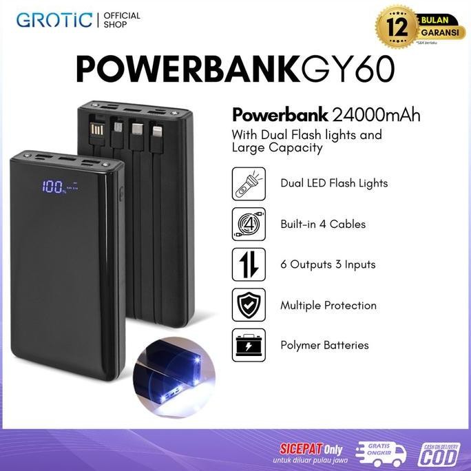 New Product - (Free Gift) Grotic Powerbank 24000Mah 6 Output 3 Input With Led Display Gy60 Toko Noem