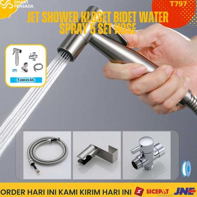 Jet Shower Closet Kloset Duduk Semprotan Toilet Closet 5 Set Kran Hose
