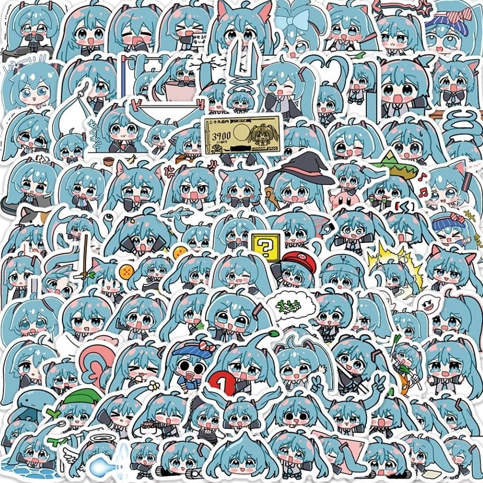 

100Pcs Hatsune Cute Miku Stickers Pack Waterproof Phone Case Stationery Cartoon Journaling Kawaii Packaging Laptop Sticker Kids