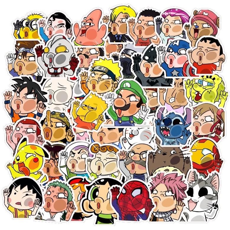 

50Pcs Face Hit Glass Anime Characters Funny Style Cute Stickers For Phone Laptop Suitcase Decal