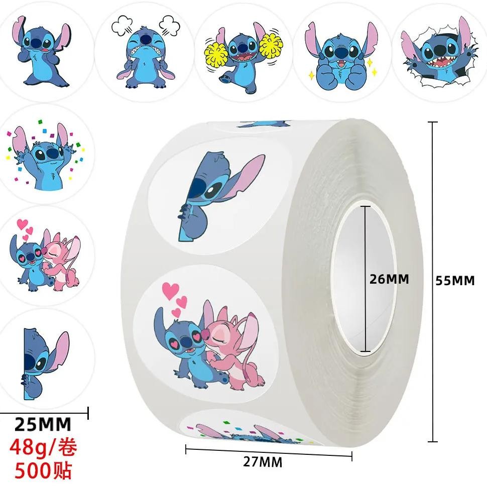 

Disney 500 New Cartoon Cute Stitch Roll Sticker Handbook Material Sticker, Anime Animation Seal Sticker