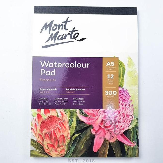 

Sale Mont Marte Watercolor Pad German Paper 300 Gsm A5 12 Sheet Msb0067 21 Cm X 15 Cm