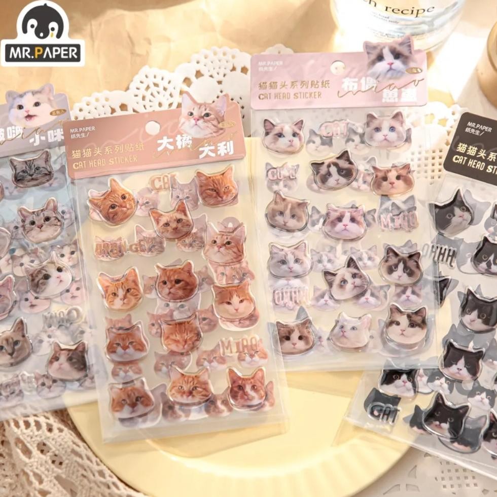 

Mr Paper, Cute Cat Head Flat Stickers Cartoon Animal Diy Manual Decoration Stickers Kawaii Stickers Stationery Stickers