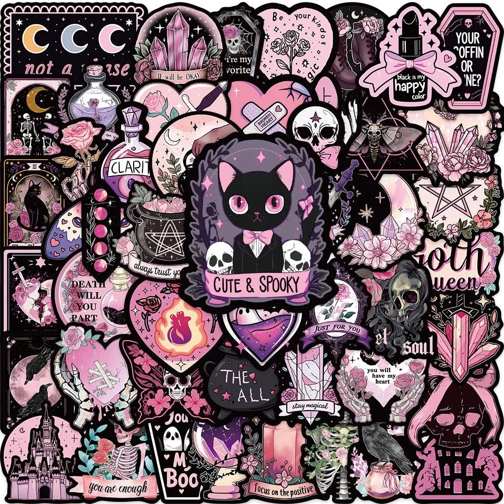 

50Pcs Gothic Darkness Cute Spooky Horror Stickers Magic Flower Skull Crystal Sticker For Laptop Luggage Guitar Diary Vinyl Decal