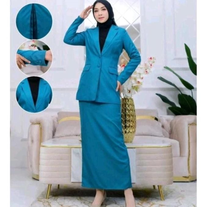 STELAN BLEZER SERAGAM PKK NASIONAL HIJAU TOSKA SIZE S-5L BLAZER WANITA SETELAN KERJA