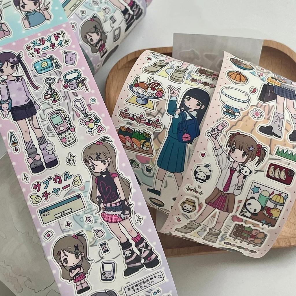 

Kawaii Adhesive Tape For Scrapbooking Cute Character Stickers Girl'S Daily Routine Diy Phone Luggage Motorcycle Laptop