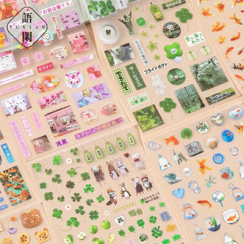 

6Pcs/Set Kawaii Retro Y2K Scrapbook Sticker Cute Animal Clover Fish Journaling Sticker Diy Decor Stationery Sticker Kids Gift